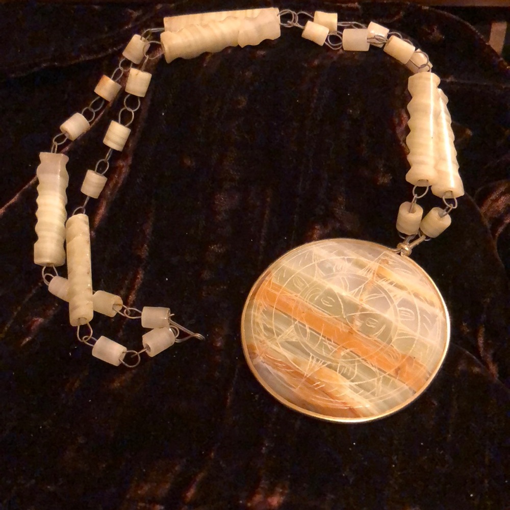 Vintage Etched Jade/Jadeite necklace